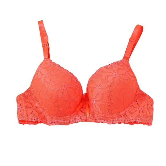 MGDXOX Women's Mesh Lace Push Up Underwire Bra Padded Adjustable Straps Solid Color Comfortable Everyday Bras Orange L