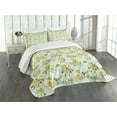 thumbnail image 3 of Ambesonne Watercolor Quilted Bedspread Set 3 Pcs, Blooming Floral Nature, King Size, Pale Green Yellow White, 3 of 5