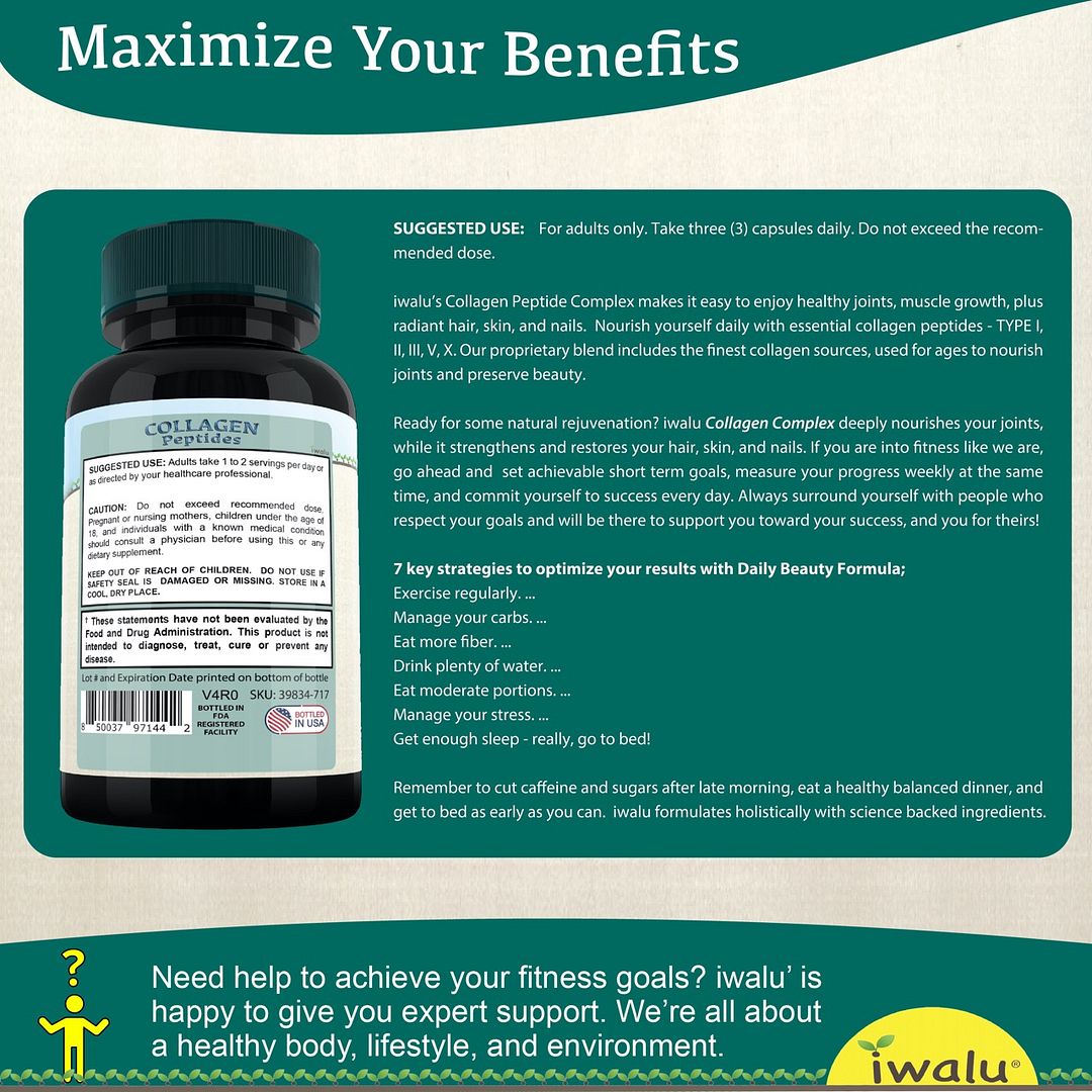 Collagen Peptides Types I II III V X - Joint Health Skin Elasticity Hair Nail Nourishment - Full Spectrum Collagen to Boost Joint Comfort & Skin Hydration - 90 Capsules - NSF Certified - iwalu USA