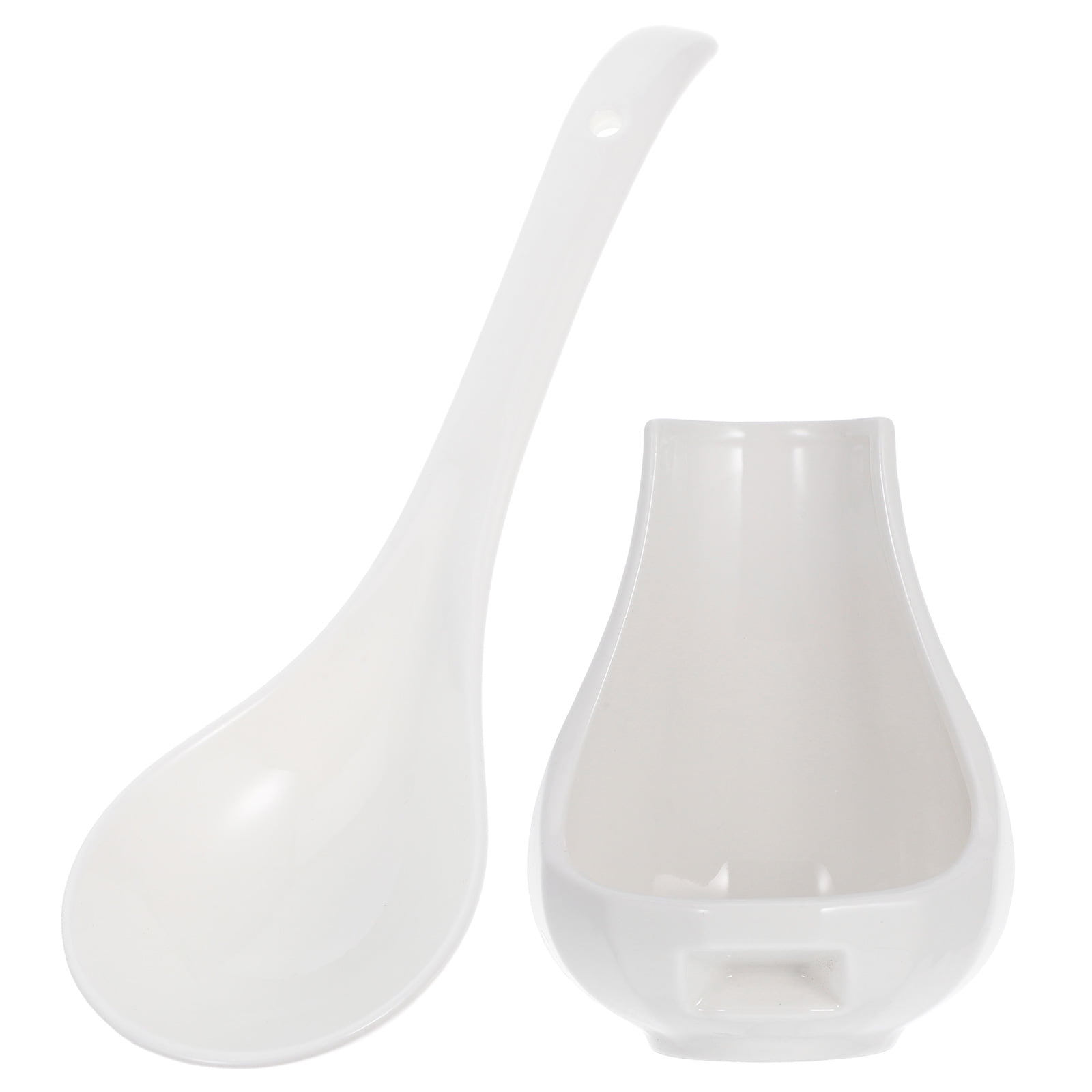 Pyramidti 1 Set Ceramic Ladle Soup Spoon Ladle Spoons Heavy Duty Deep Porcelain Spoon with Rest c
