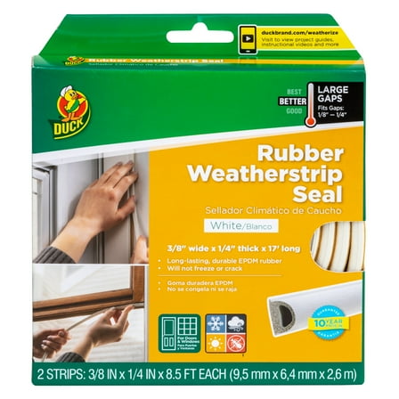 Duck Brand Heavy-Duty Rubber .38" x .25" x 17' Large Gap Weatherstrip Seal White