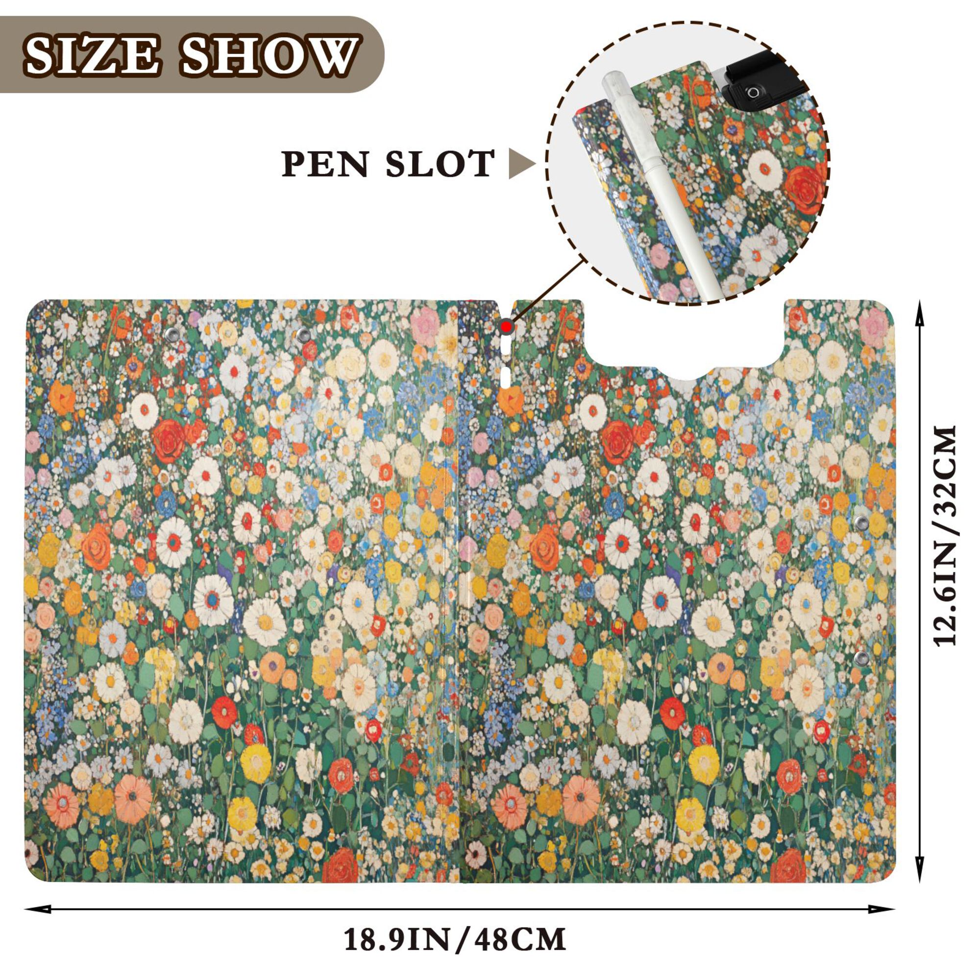 FORMRS A4 Clipboard Folder with Pen Holder Horizontal Foldable School Office Binder, Beige Floral Garden