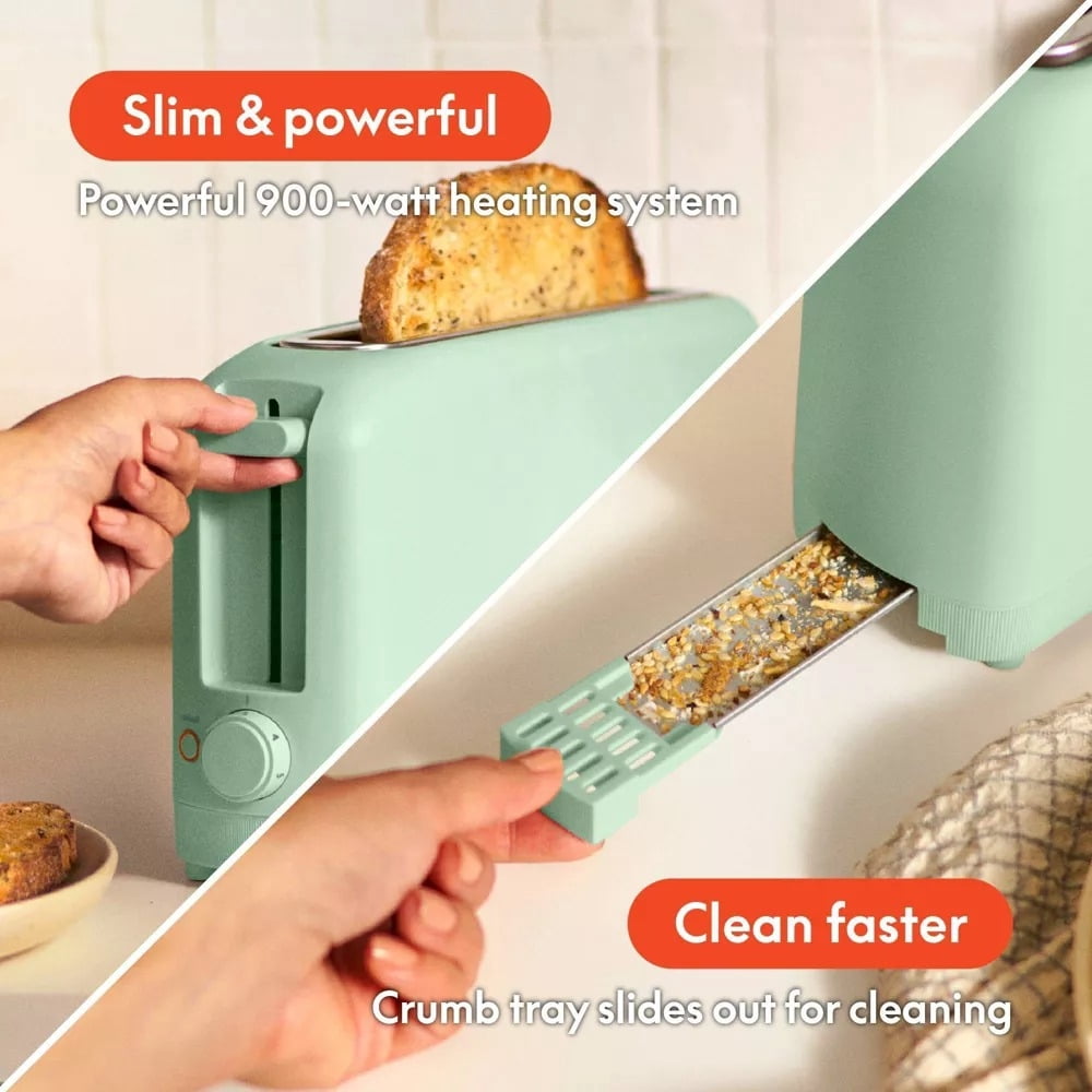 2-Slice Slim Toaster, 900 Watts, Metal Material, 6.85H x 14.88W x 3.58D