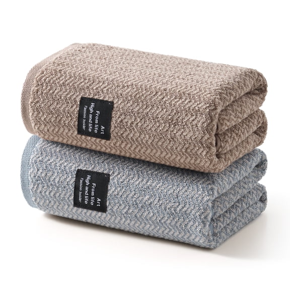 REDKISS Jacquard Bath Towels 2-Pack 100% Cotton 27x54 Herringbone Quick Dry for Guest Bathroom Gift,Gray and Coffee