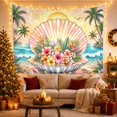 thumbnail image 3 of Tropical Scallop Shell with Flowers on Sandy Beach, Dreamy Coastal for Beach Lovers, Ocean Life Artwork, Housewarming Gift, Tapestry Wall Hanging for Living Room and Bedroom, 3 of 7