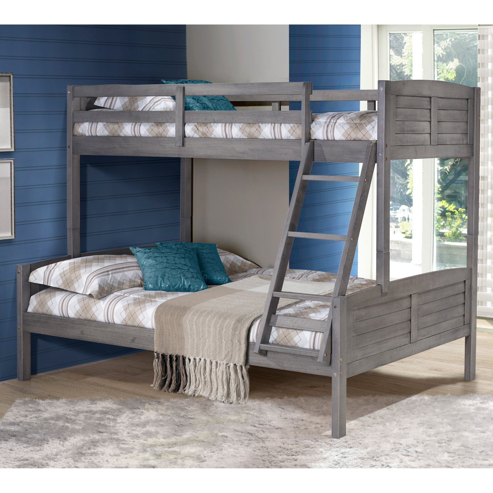 Donco Kids Louver Wood Bunk Bed Twin, Grey Bunk Beds