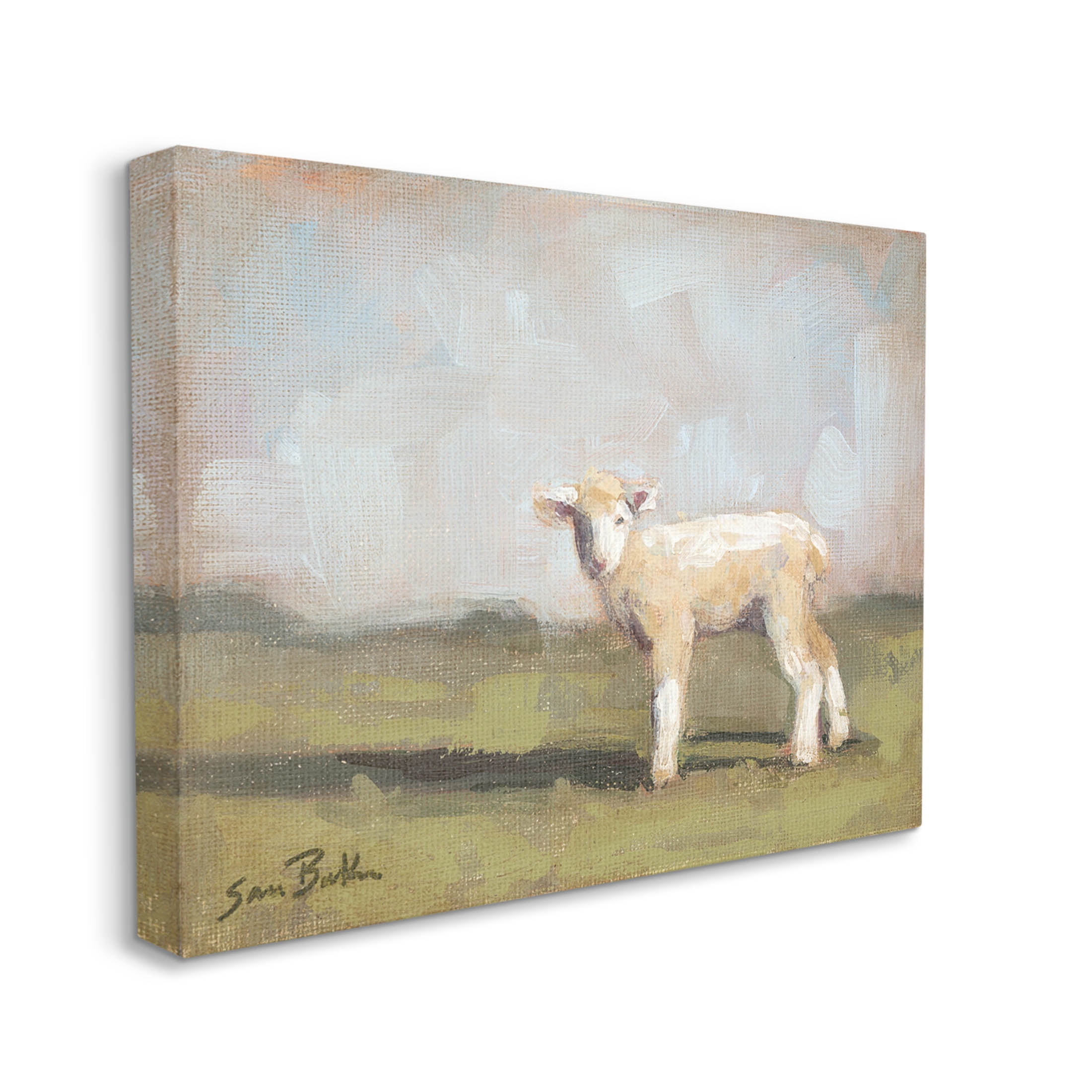 Baby Lamb Farmland Animal Animals & Insects Painting Gallery Wrapped Canvas Print Wall Art