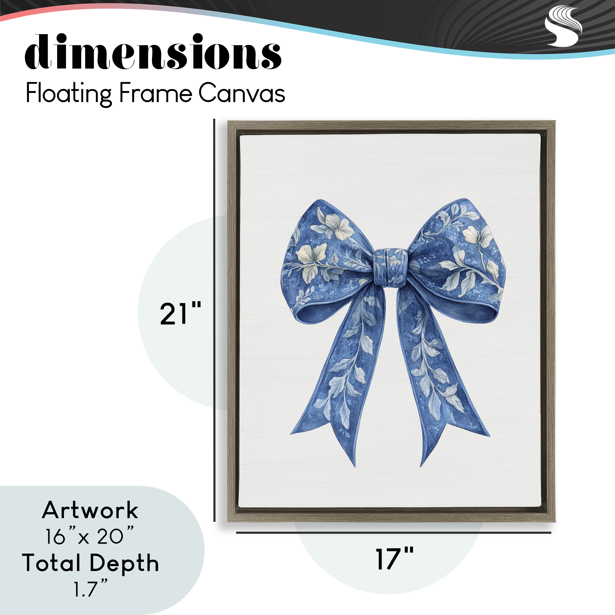 Intricate Florals Ribbon Brown Framed Floater Canvas Wall Art, design by Lettered and Lined
