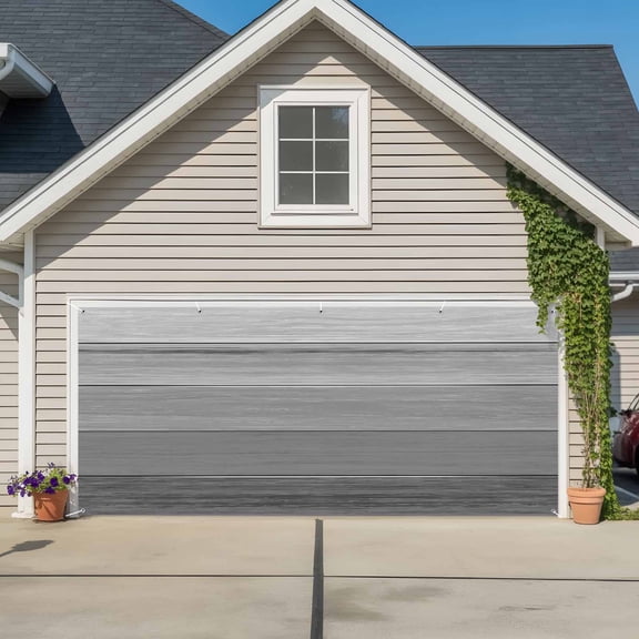 Grey Ombre Wooden Garage Door Cover Banner 7 x 8 FT, Farmhouse Retro Gray Wood Gradient Garage Door Curtains Backdrop with Grommets for Indoor Outdoor Wall Party Porch Yard Decorations Background