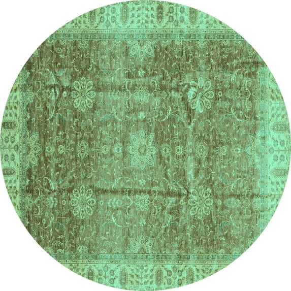 Ahgly Company Indoor Round Oriental Turquoise Blue Traditional Area Rugs, 8' Round