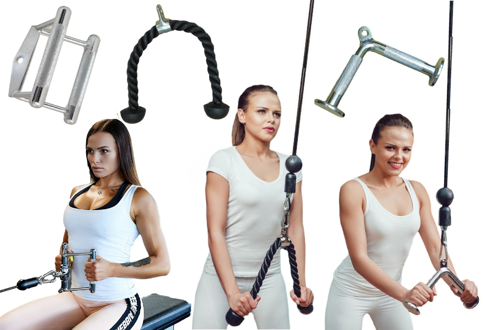 Tricep Rope Cable Attachments Grip Pull Down Press Home Gym Abdominal Crunches 