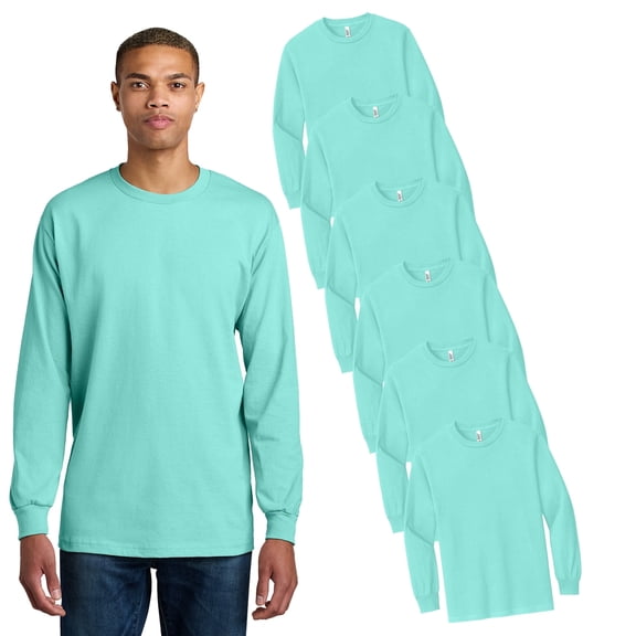 American Apparel Men's Heavyweight Cotton Long Sleeve T-Shirt, Durable Rib Cuffs, Celadon, Pack 6, S