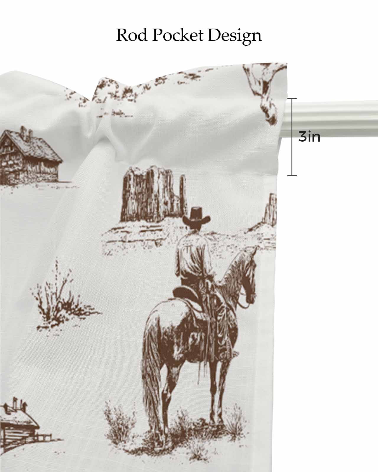 Vintage Western Kitchen Valances for Windows Farmhouse Linen Window Valance Curtain for Living Room Window Treatment Retro Art Horse Cowboy Farmhouse Valance Rod Pocket Topper Drape, 54 x 18 Inch