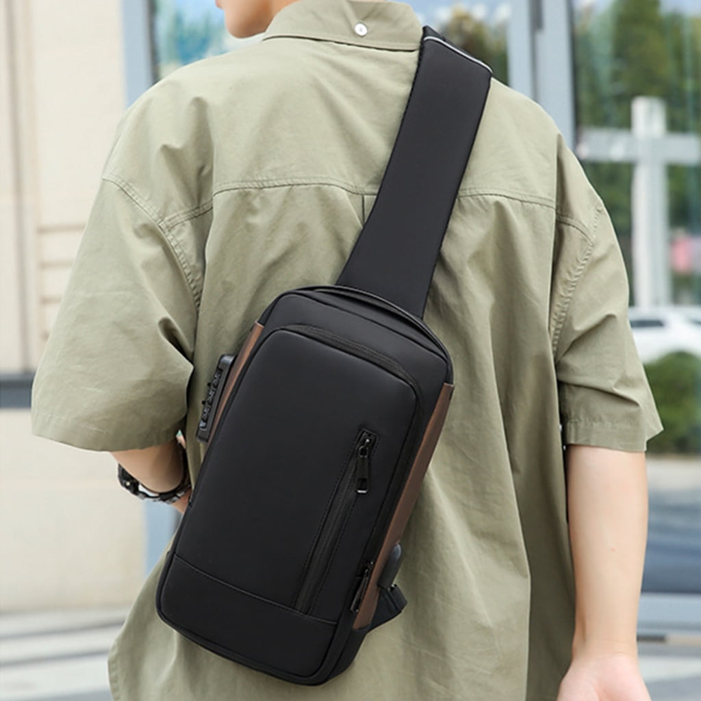 Men Chest Sling Bags Antitheft Shoulder Bag with Password Lock Outdoor Sports Bag Travel Pack Fashion Crossbody Bag