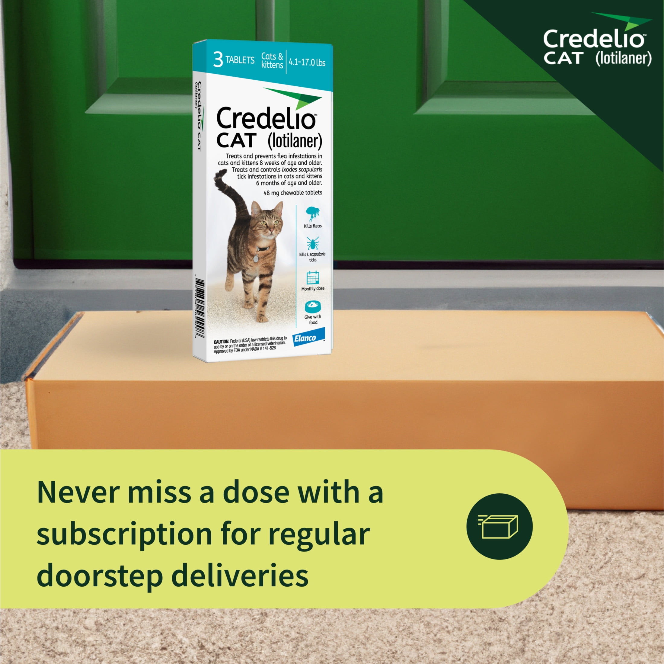 Credelio CAT Flea & Tick Infestation Prevention and Treatment for Cats 4.1-17 lbs. | 3-Month Supply