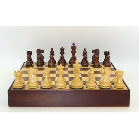 Rosewood Walnut - Rosewood Classic Staunton Chessmen on Walnut/Maple Chest