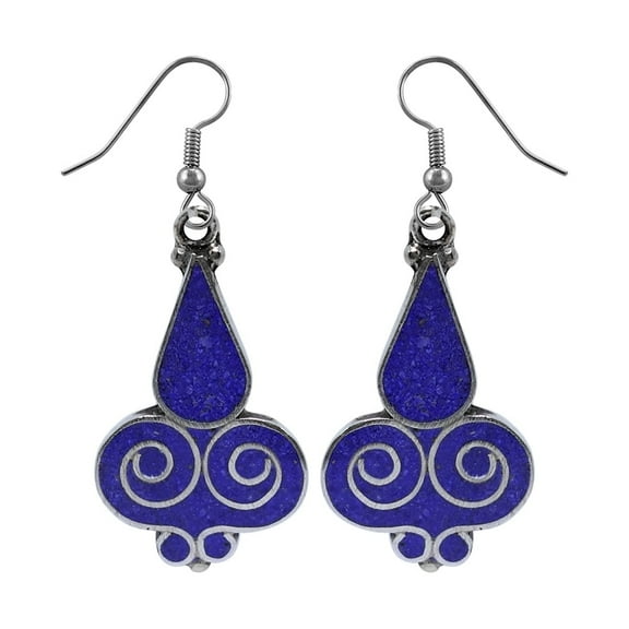 Exquisite Handcrafted Lapis Lazuli Drop Earrings  925 Silver Plated, Boho Chic Jewelry for Women