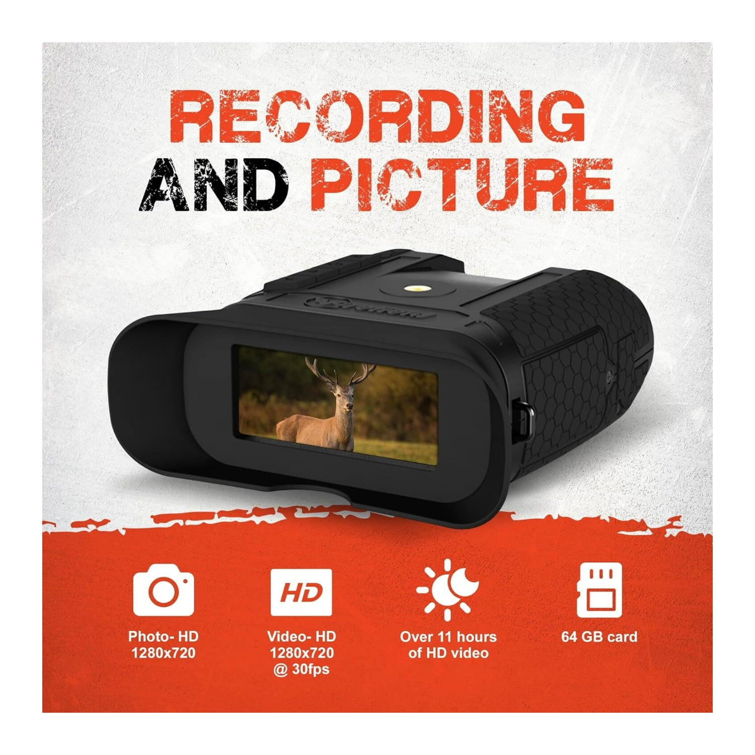 Firefield Hexcore HD 1-3x Digital Night Vision Binocular with 1280x720 Sensor, IR Illuminator, Photo and Video Recording, and 8-Hour Battery (Black)