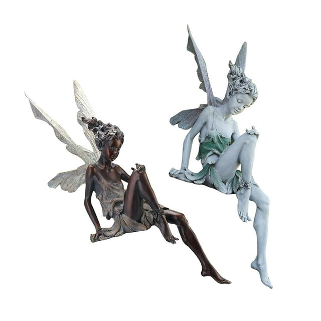 2x Estatua de jardín al 15x6cm Césped Yard Fairy Sculpture Fountain Fountain Fountain Fairs Hadas Figurine Decoración Patio trasero P
