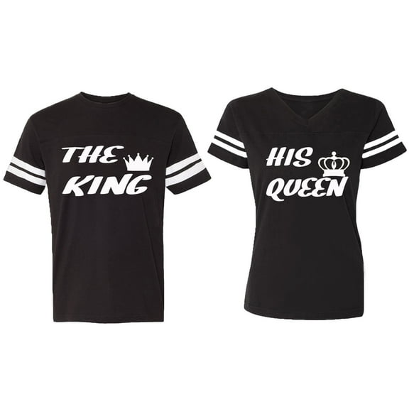 The King His Queen Matching Couple Cotton Jerseys (Men Black / Women Black) (Men S / Women S)
