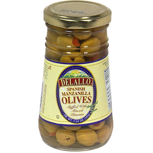 DeLallo Manzanilla Olives Stuffed With Minced Pimento, 5.75 oz (Pack of