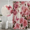 thumbnail image 5 of Pink Roses Shower Curtain, Waterproof Shower Curtains for Bathroom, Spring Floral Elegant Pastoral Butterfly Retro Washable Fabric Bathtub Curtain Set Bath Decor with 12 Hooks 48"x72", 5 of 8