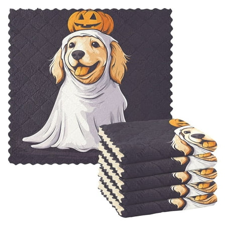 Yayeee 6 Pack Kitchen Dishcloths for Washing Dishes Soft Absorbent Microfiber Towels Yellow Halloween Dog