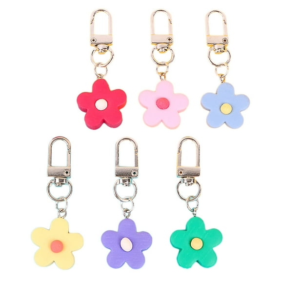6pcs Flower Design Pendants Flower Key Ring Pendants Bag Hanging Decorations