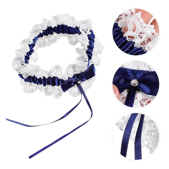 KAKOWELY 1Pack Wedding Leg Band for Bride with Lace Garter and Cloth Material Blue Bowknot Comfortable