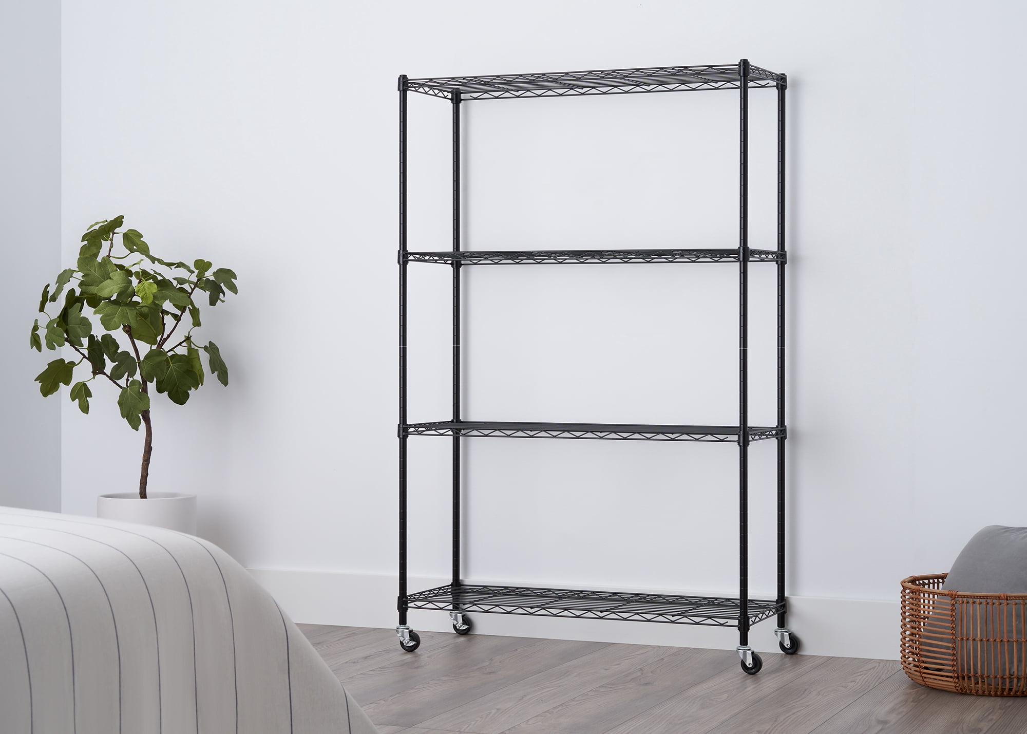 TRINITY BASICS 4-Tier NSF 36"x14"x54" Wire Shelving Rack w/ Wheels / Black