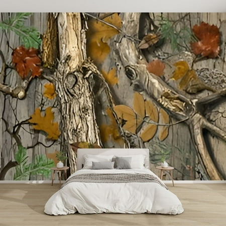 Modern Wallpaper Murals 3D Real Tree Camouflage for hunting shirt Peel and Stick Removable Self-Adhesive PVC Wall Stickers for Nursery Kids Bedroom TV Wall Decor