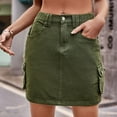 thumbnail image 4 of Lu's Chic Women's Mini Jean Skirt Zip Up Casual Fashion Pocket Twill Soft Summer Fall Spring Army Green X-Large, 4 of 4