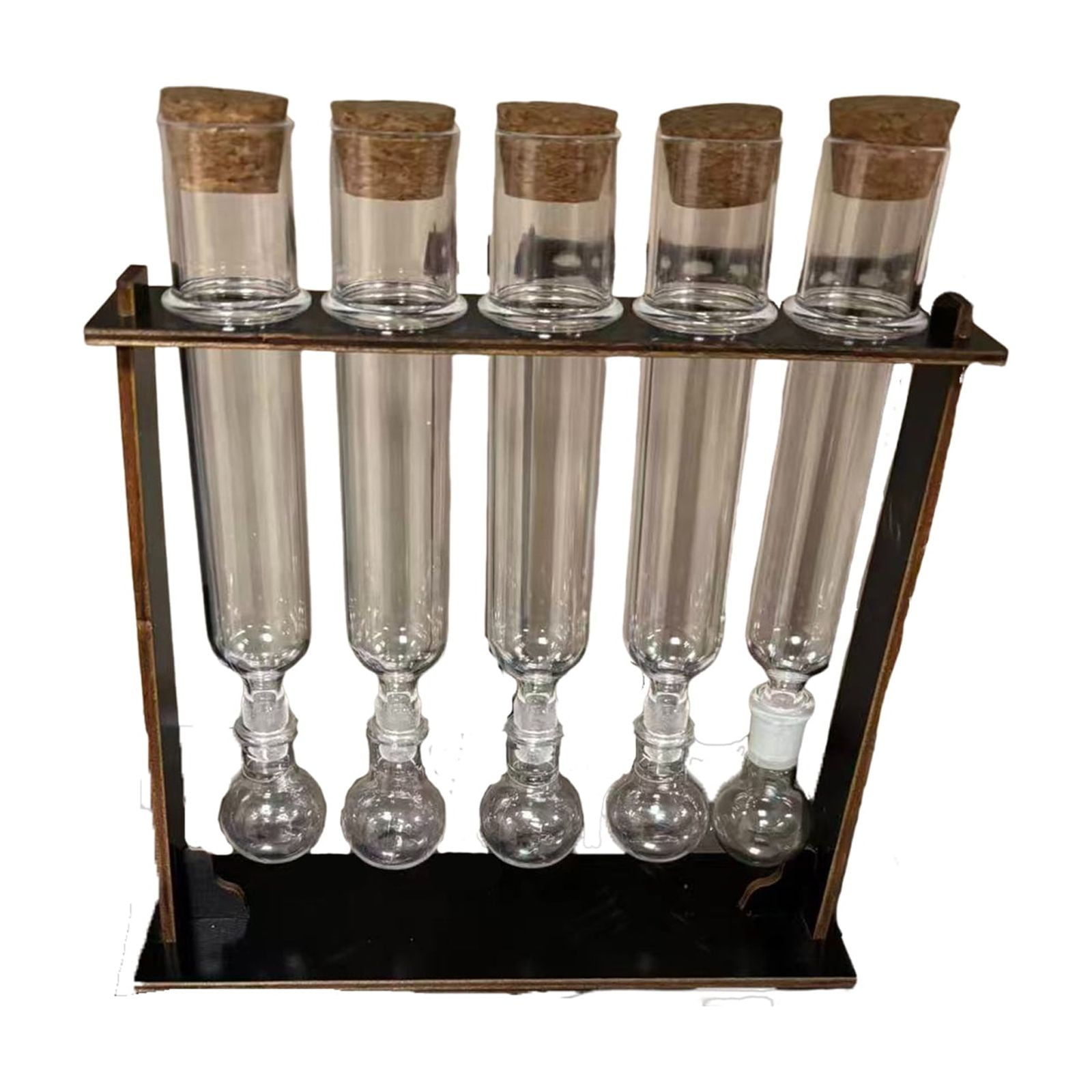 Plyzle Glass Cigar Humidifier - Retro Style with Metal Stand & 5 Glass Vials (Cork Stoppers), Complete Set for Cigar Care & Home Bar (7.09 x 2.76 x 8.27 in)