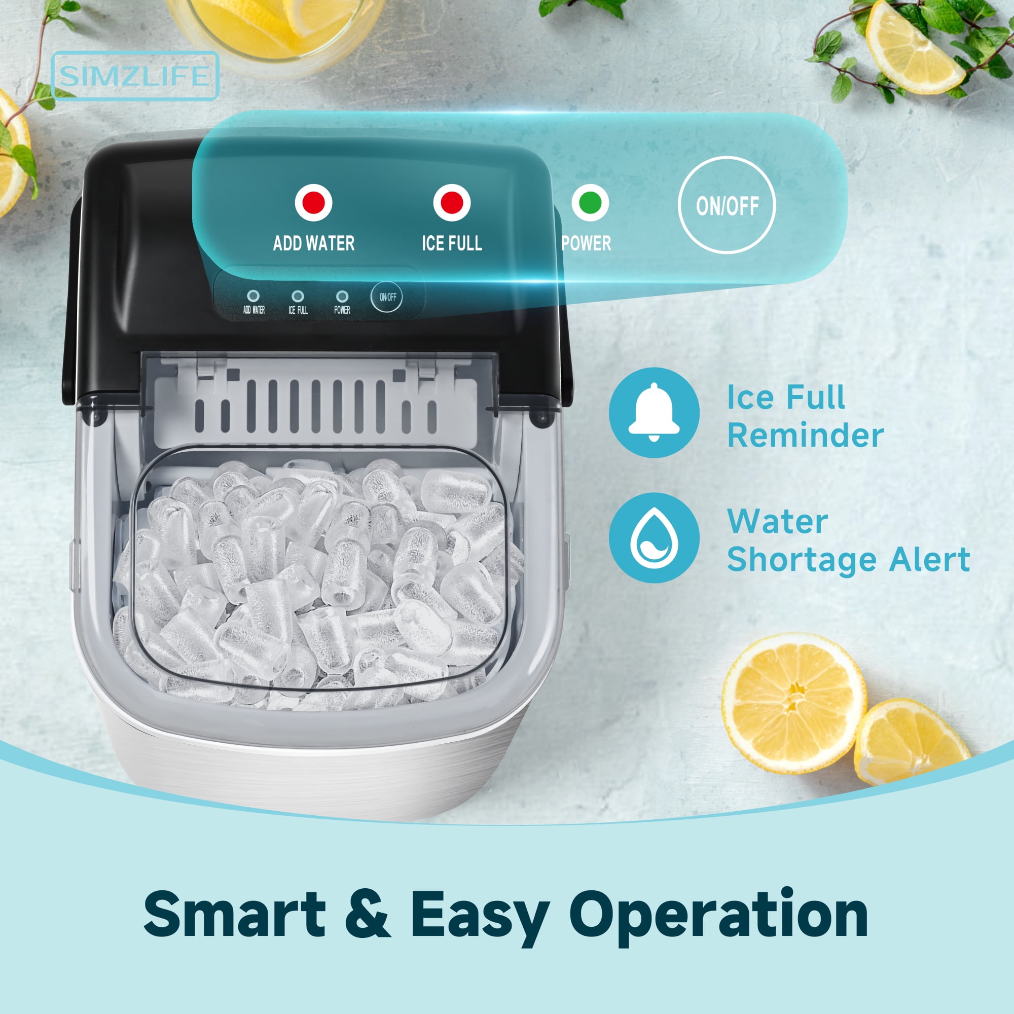 Simzlife 26 lbs/24H Countertop Ice Maker Machine, 9 Bullet