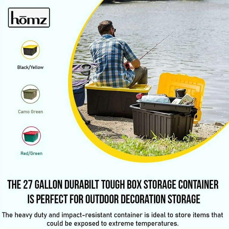 HOMZ 15 Gallon Durabilt Storage Bins, Pack of 2 Heavy Duty Plastic  Containers, Secure Snap Lids, 6 Hasp Areas for Tie-Down Straps or Locks,  Stackable, Nestable, Organizing Totes