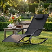 Senfot Adjustable Outdoor Patio Chaise Lounge Chair with Pillow, All Weather Steel Frame Breathable Mesh Pool Side Recliner for Yard Garden Backyard - Black