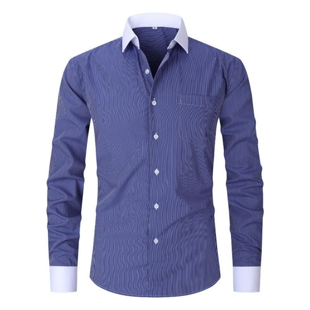 Blusa y camisa de manga larga con cuello vuelto para hombre, cárdigan a rayas con cuello vuelto, camisa de botones de estilo profesional, blusa de poliéster para hombre