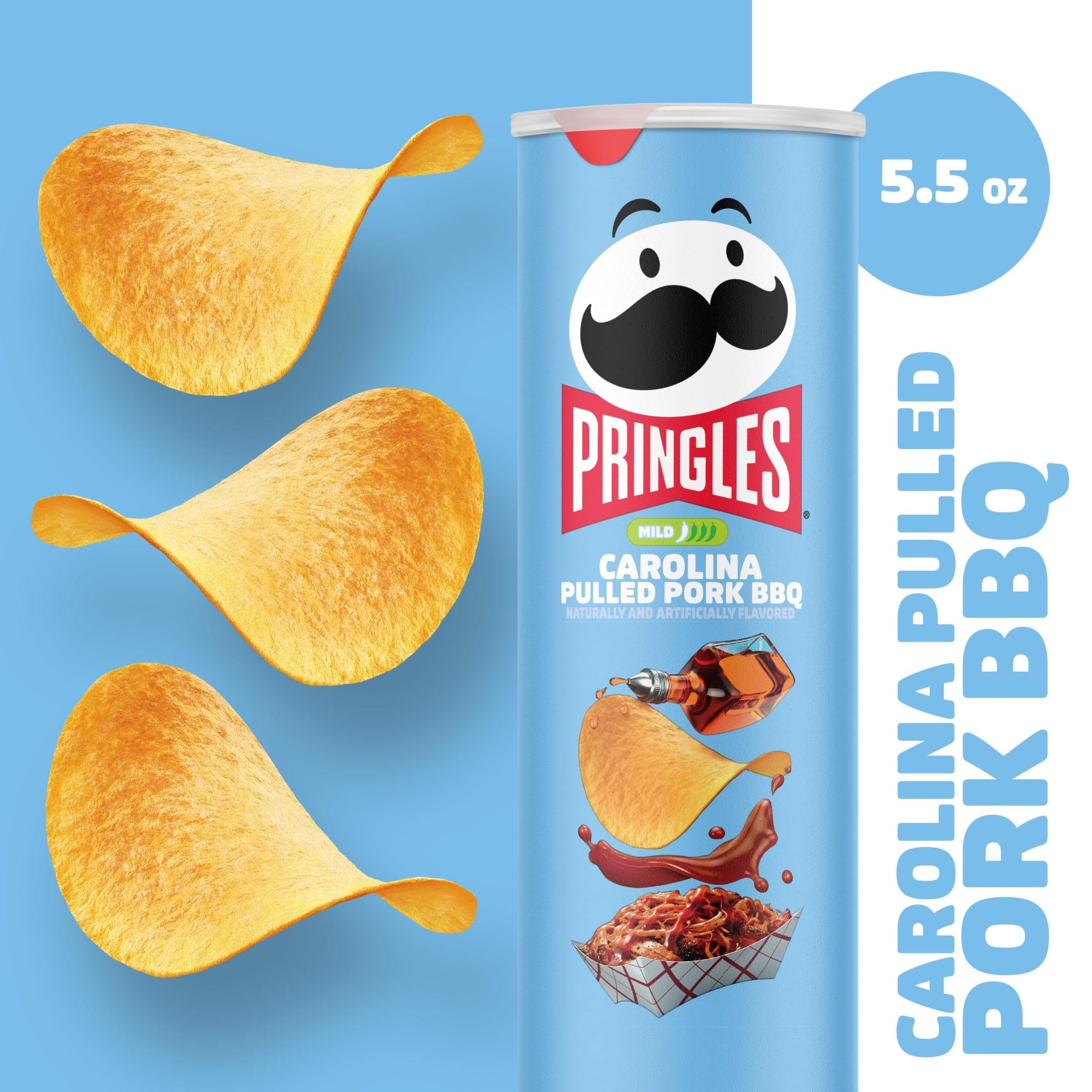 Pringles Carolina Pulled Pork BBQ Potato Crisps Chips, Lunch Snacks, 5.5 oz Canister