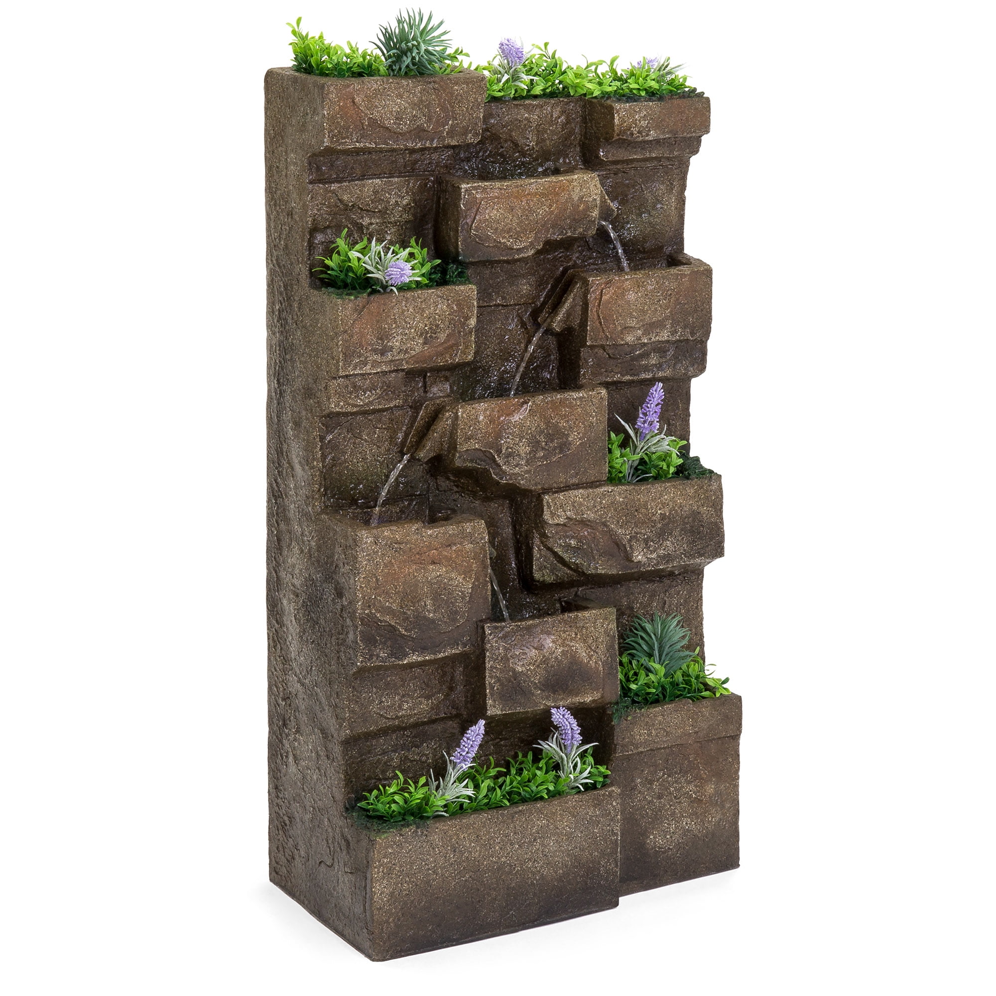 Best Choice Products Outdoor Handcrafted Stone Waterfall Garden Fountain Decor w LED... by