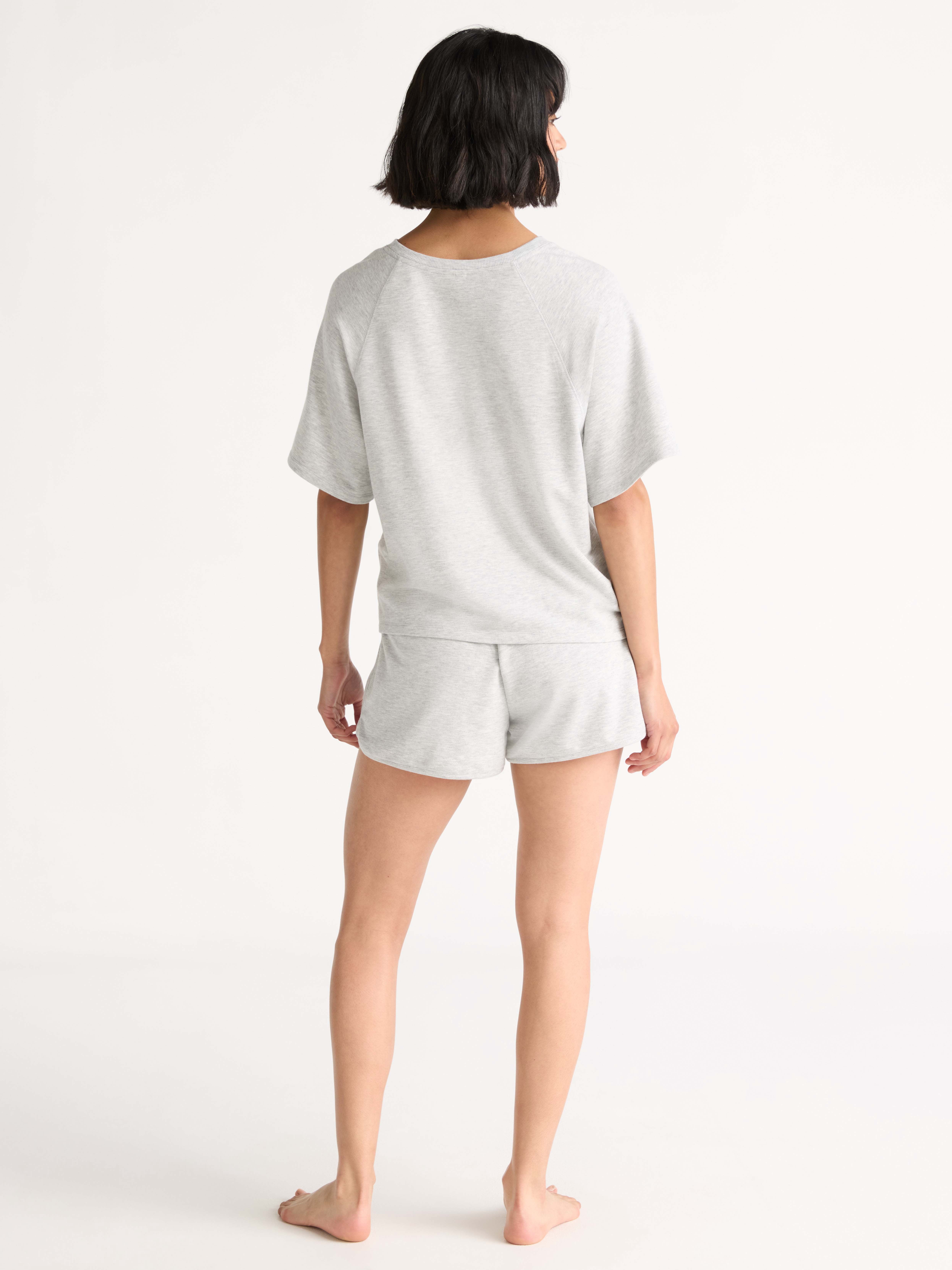 Joyspun Women's French Terry Short Sleeve Top and Shorts Pajama Set, 2-Piece, Sizes XS-3X
