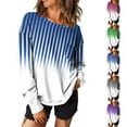 thumbnail image 5 of Dvprdro Fashion Irregular Long Sleeve Sweatshirt for Women Casual Striped Color Blocking Printed Round Neck Patchwork Tunic Blouses Womens Loose Comfy Pullover Tops with Pocket, 5 of 5