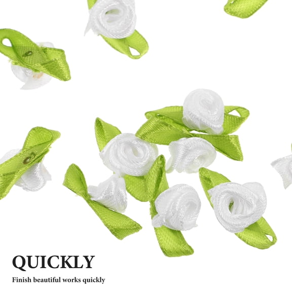 Milisten 500Pcs Small White Rose Heads Satin Ribbon Flowers for DIY Wedding Party Decorations