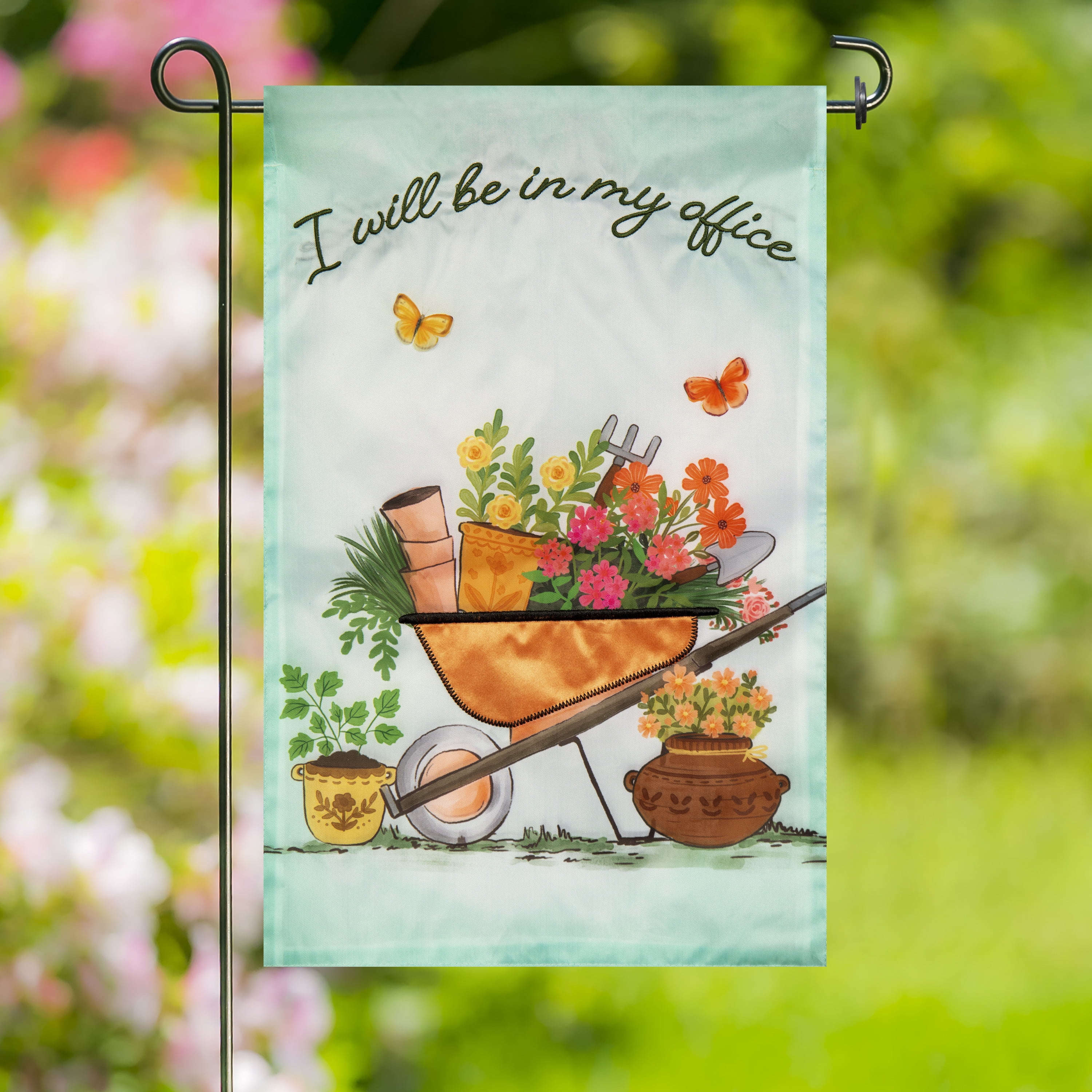 Meadow Creek 11.5" x 18" I Will Be In My Office Wheel Barrow Outdoor Yard Flag
