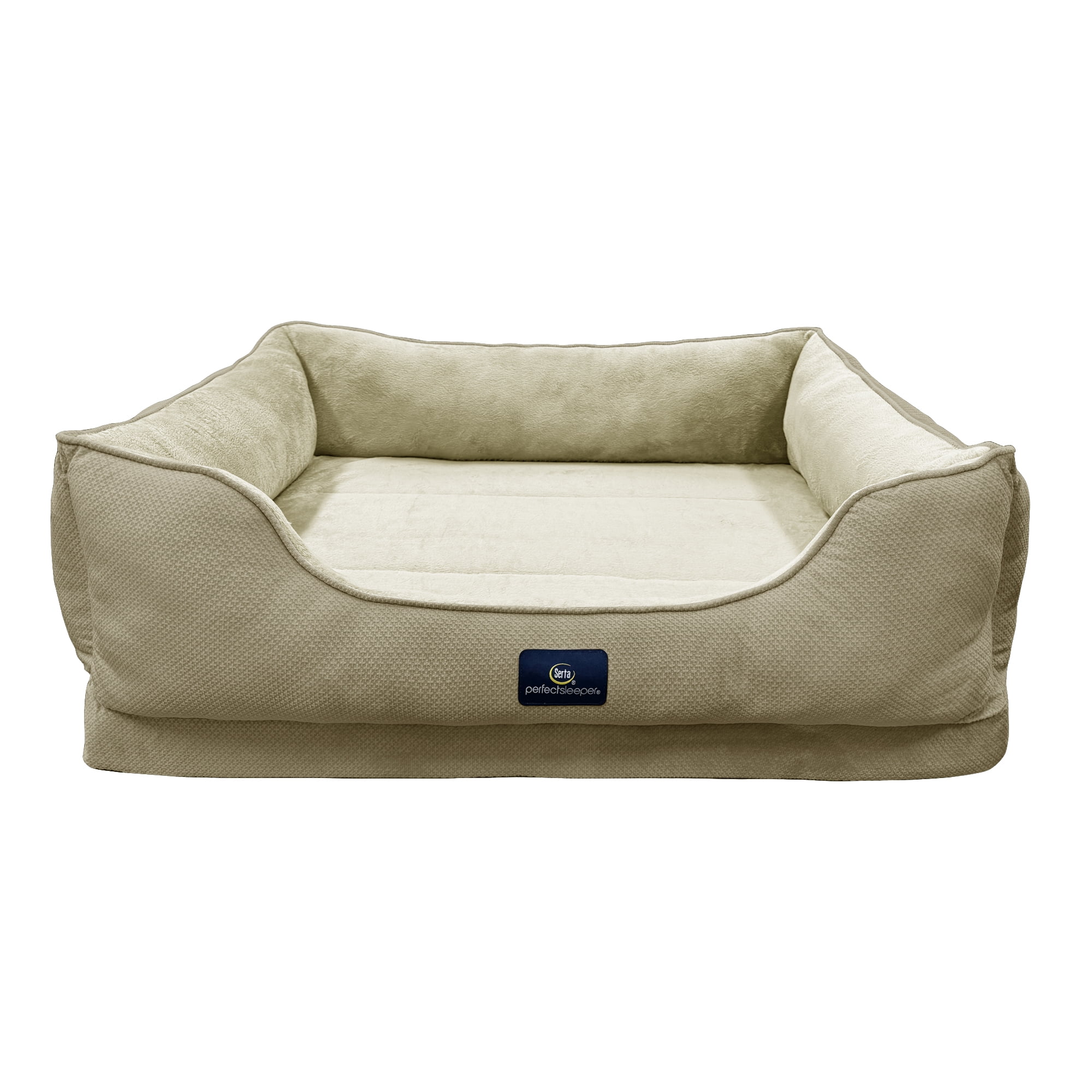 Serta Cuddler Bolster Cat & Dog Bed, Tan, Large