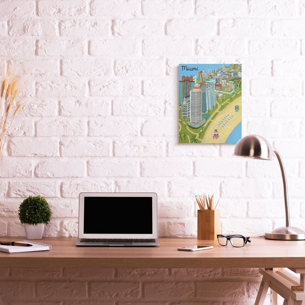 Stupell Industries Colorful Miami City Beach Landmarks Florida Architecture Canvas Wall Art Design by Carla Daly, 16" x 20"