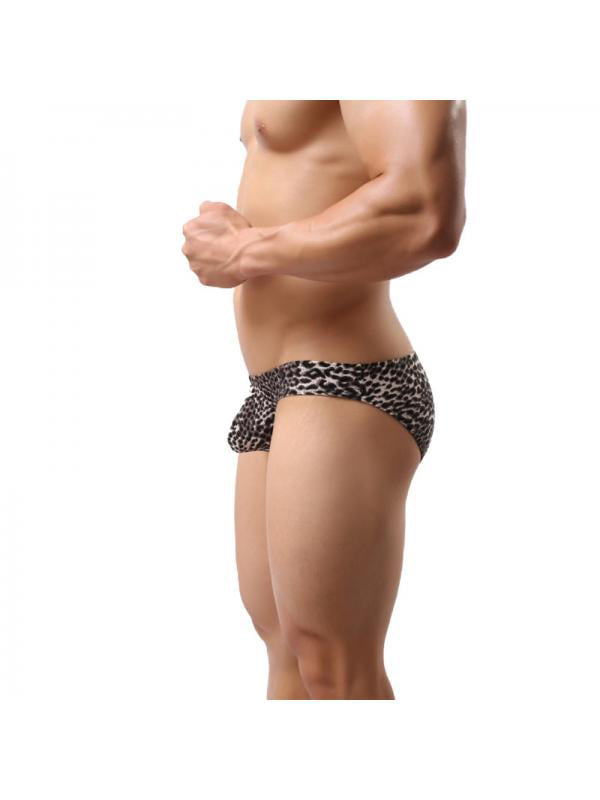 Men Sexy Triangle Leopard Print Briefs Low Waist Breathable Elastic  Underwear 
