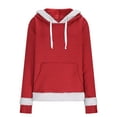 thumbnail image 4 of Visit the JURANMO Store Christmas Hoodies for Women Faux Fur Trim Long Sleeve Hooded Sweatshirts Waffle Knit Fashion Holiday Pullover Sweatshirt with Pocket Red S, 4 of 8
