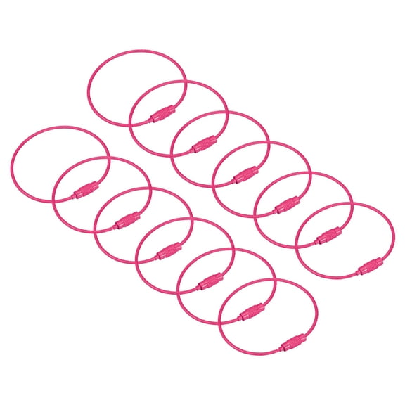 12Pack Cable Key Rings, 6-inch(155mm) Wire Keychain Twist Loops, Rose Red