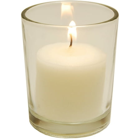 12 Glass Candle Holders with Seventy-Two 10-Hour Votive Candles in Clear or Frosted