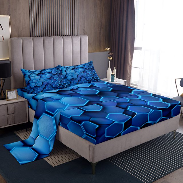 Erosebridal Geometric Hexagon Sheet Set Twin,Gradient Bedding Sets Twin Size,Neon Decor,Breathable,3-Piece
